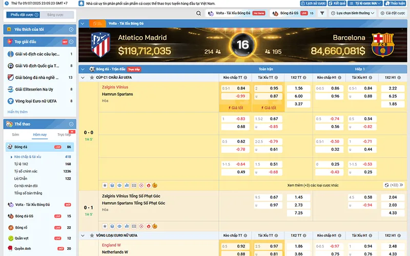 BIN88 11 Tỷ lệ kèo bóng đá tại BIN88 hiển thị theo thời gian thực