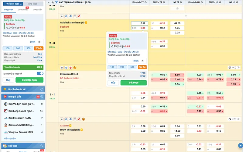 Thể Thao BIN88 2 Giao diện sảnh cược Thể Thao BIN88 được tối ưu triệt để