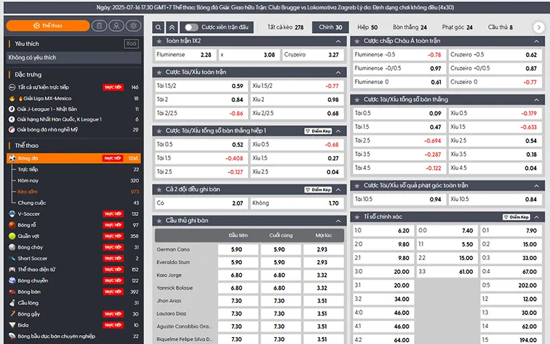 Thể Thao BIN88 1 Giao diện chọn kèo Thể Thao BIN88 với tỷ lệ cập nhật thời gian thực